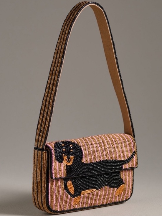 Anthropologie Handbags - New! Fiona Dachshund Beaded Bag by Anthropologie, Brown, Pink, & Black
